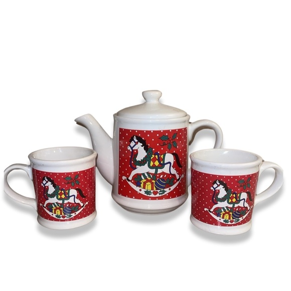 Vintage Kitchen Vintage Christmas Rocking Horse Carousel Tea Kettle